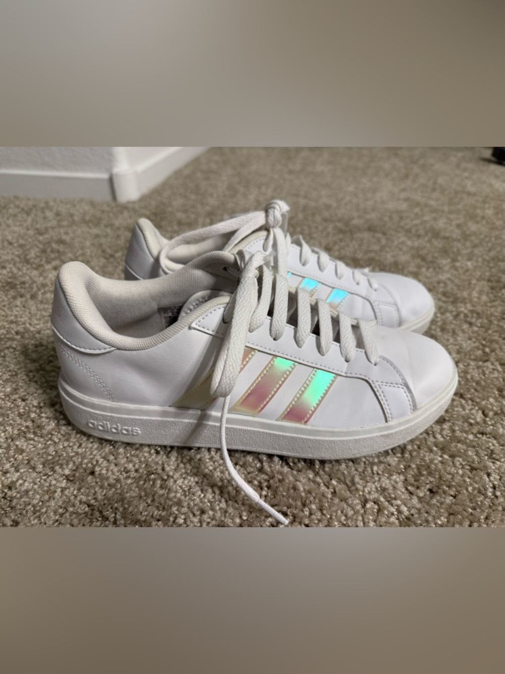 adidas White Lace-Up Sneakers with Iridescent Stripes